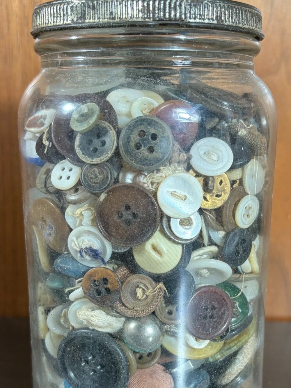 Vintage Glass Jar w/ Mixed Collection of assorted Size Color Sewing Buttons